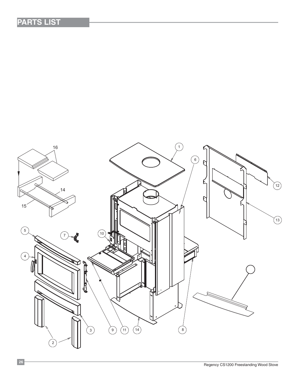 Parts list, Main assembly | Regency ALTERRA CS1200 User Manual | Page 26 / 32