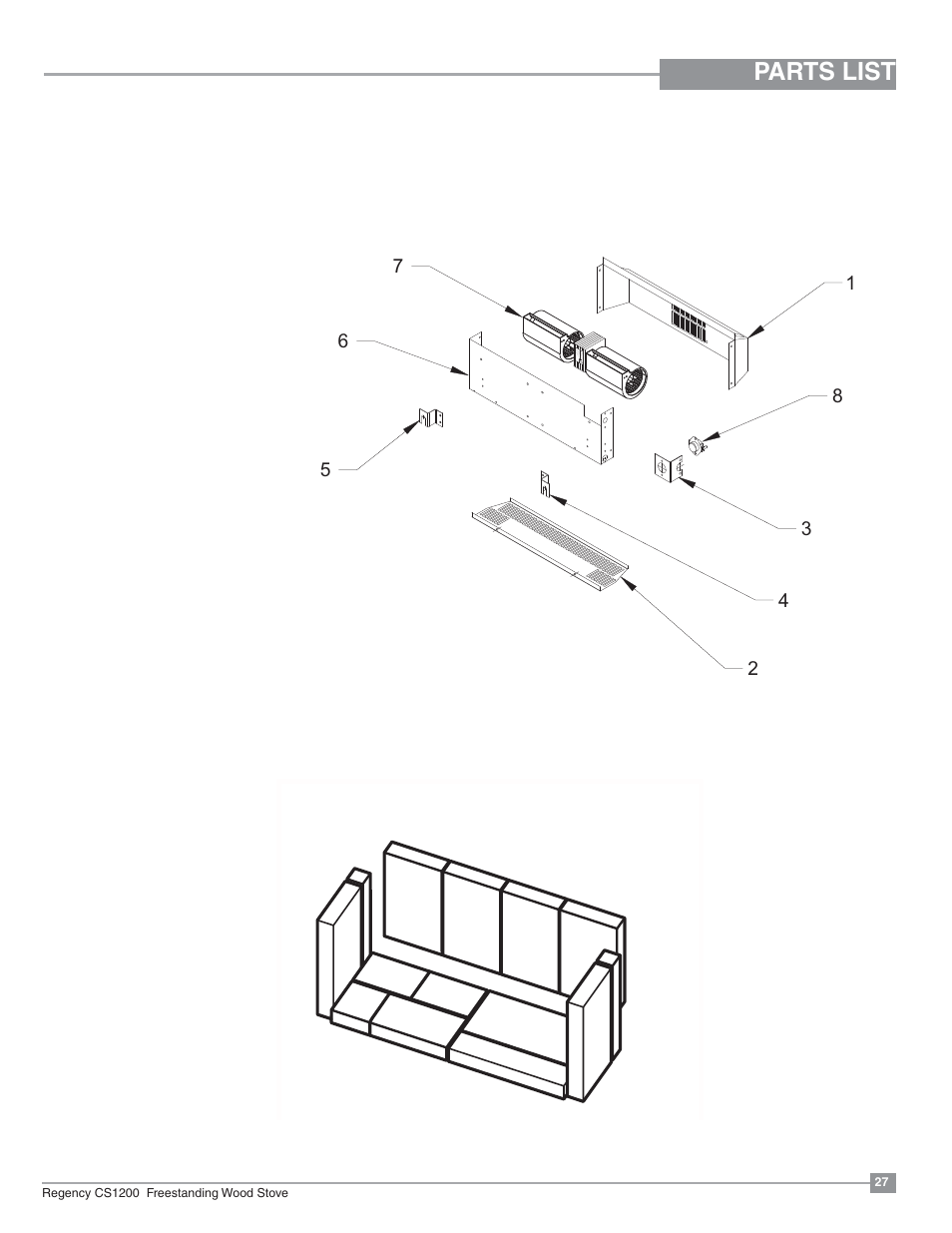 Parts list, Fan assembly fire brick | Regency ALTERRA CS1200 User Manual | Page 27 / 32