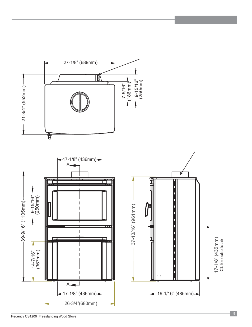 Dimensions, Unit dimensions | Regency ALTERRA CS1200 User Manual | Page 5 / 32