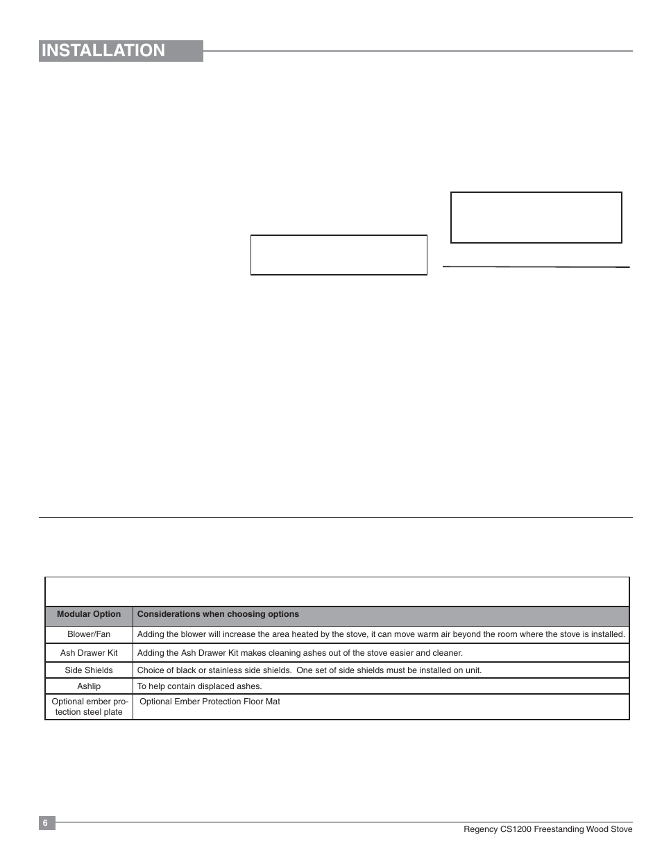 Installation, Residential installation, Room air important | Modular installation options | Regency ALTERRA CS1200 User Manual | Page 6 / 32
