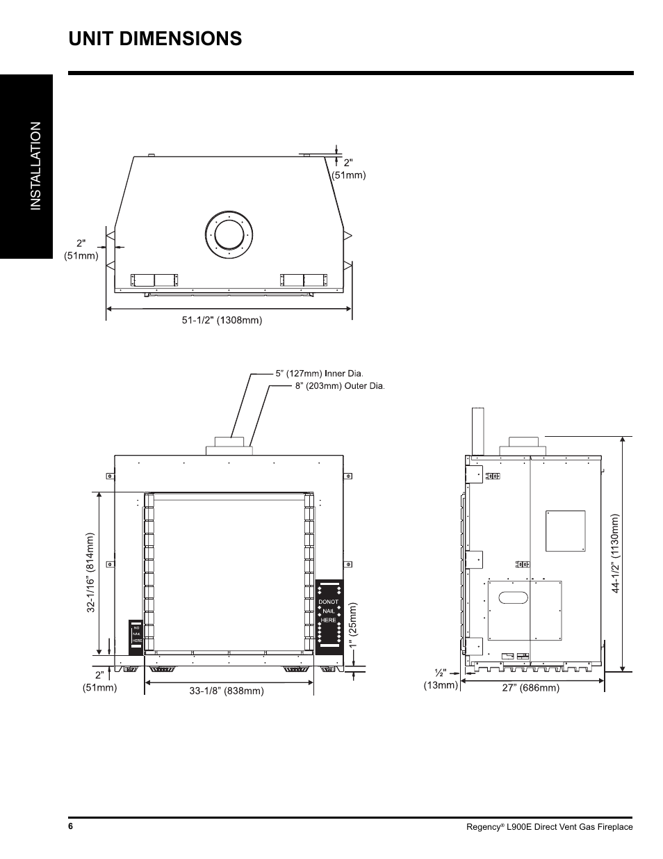 Unit dimensions | Regency L900E-NG User Manual | Page 6 / 44