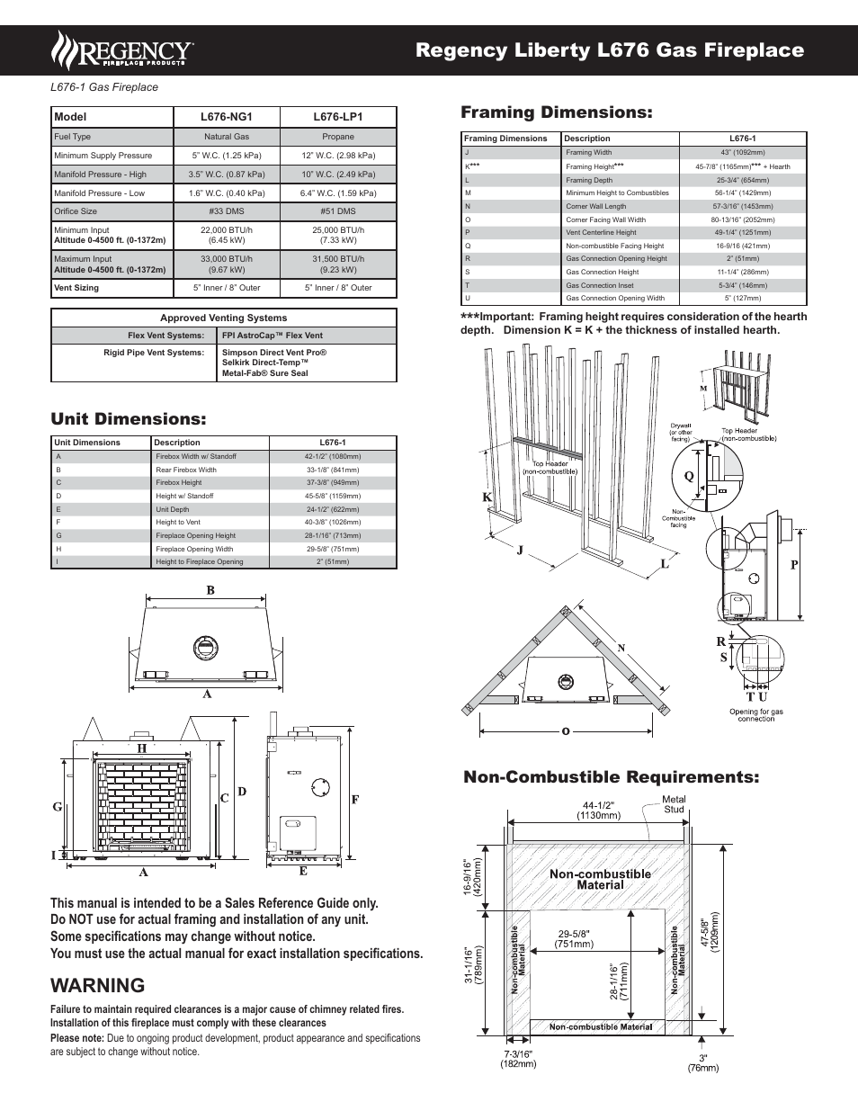 Regency Liberty Gas Fireplace L676-LP1 User Manual | 2 pages