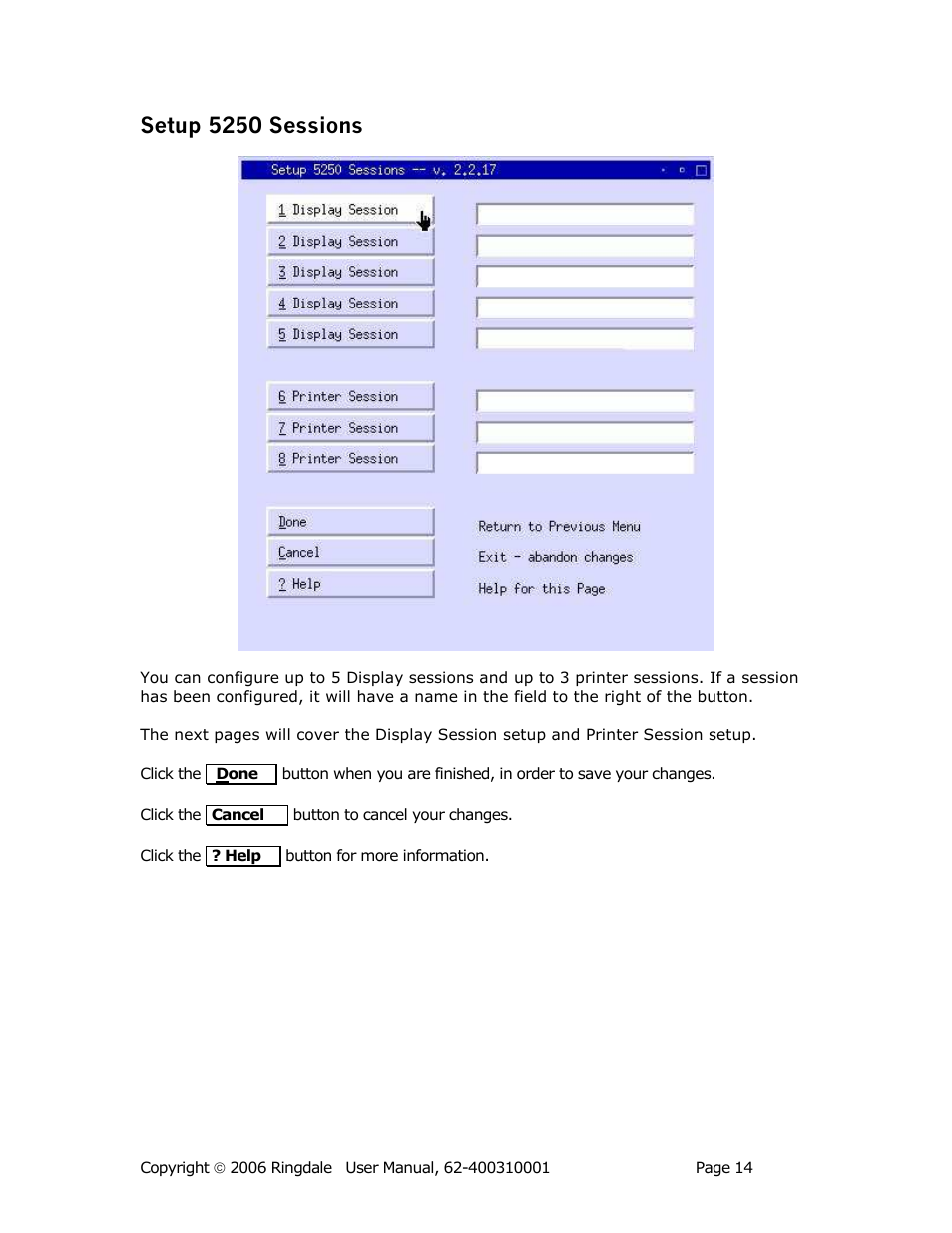 Setup 5250 sessions | Ringdale Minit 5250E User Manual | Page 14 / 43