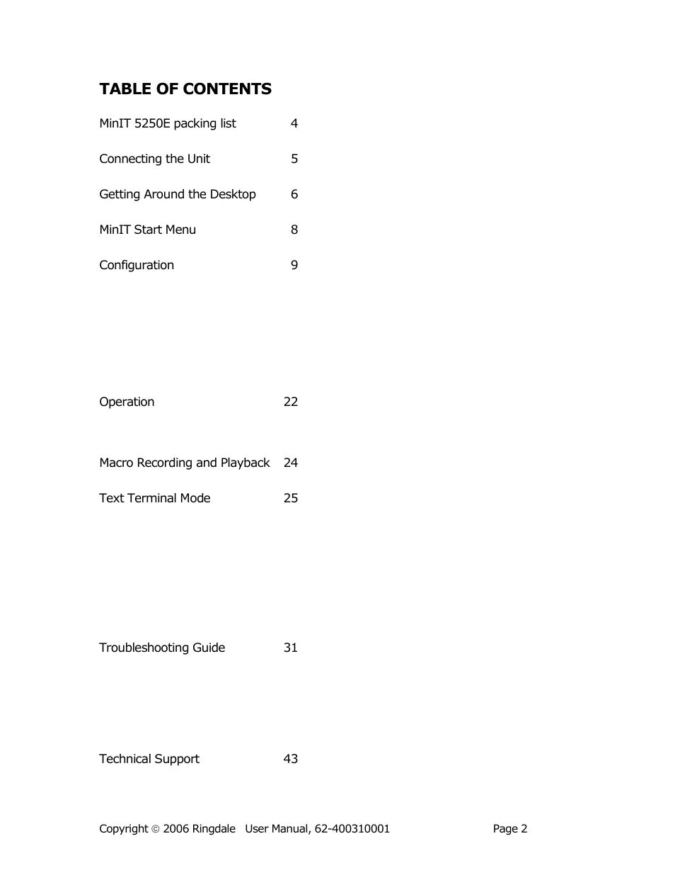 Ringdale Minit 5250E User Manual | Page 2 / 43