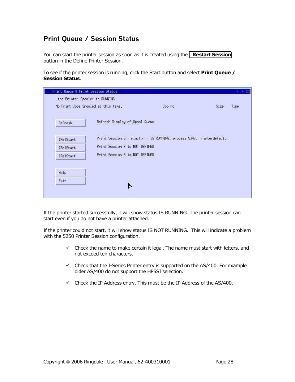 Print queue / session status | Ringdale Minit 5250E User Manual | Page 28 / 43