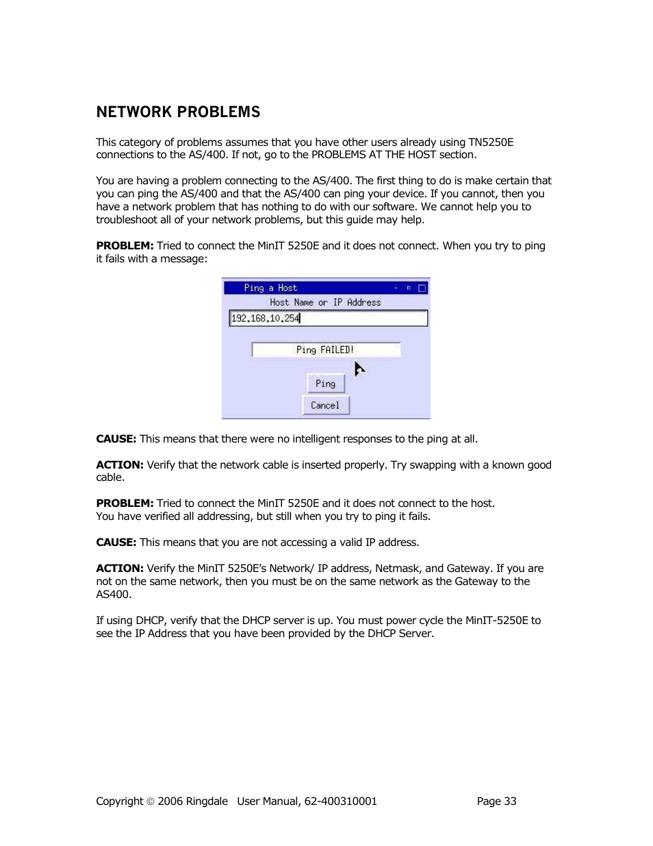 Network problems | Ringdale Minit 5250E User Manual | Page 33 / 43