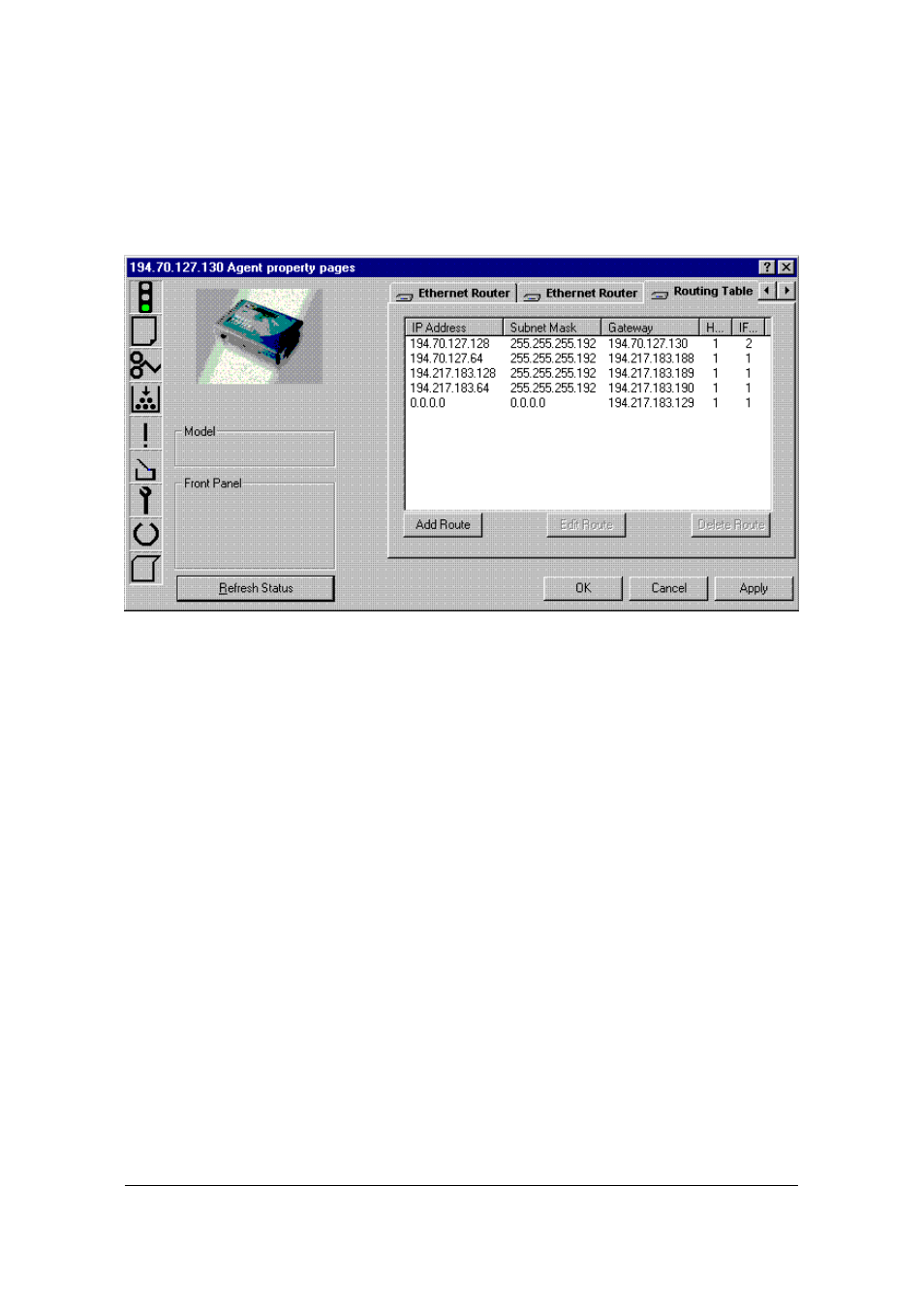 Routing table page | Ringdale IP Router User Manual | Page 7 / 12