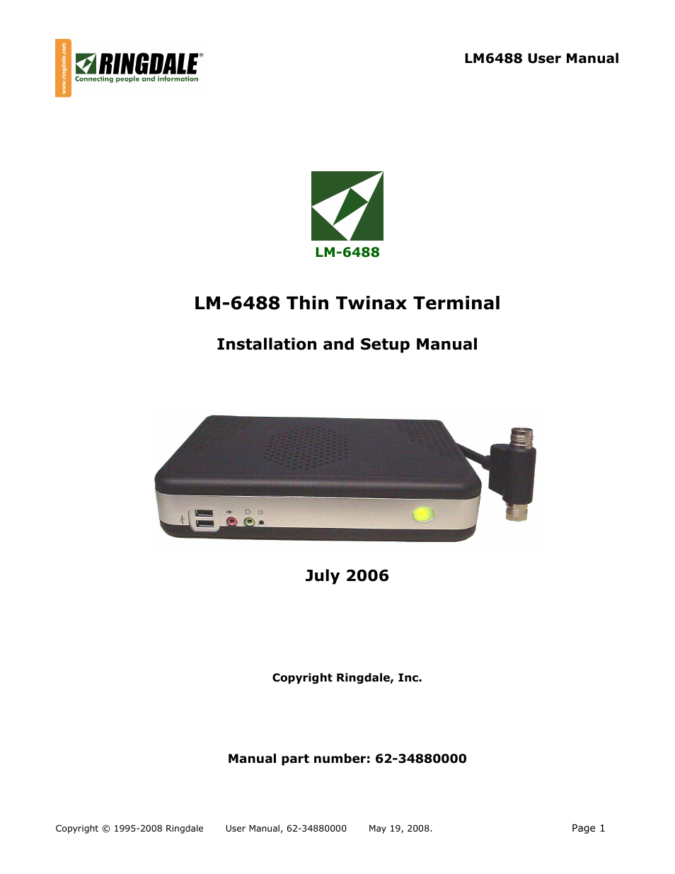 Ringdale Thin Twinax Terminal LM-6488 User Manual | 15 pages