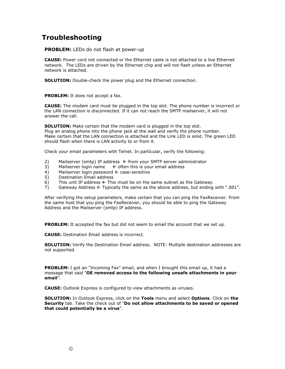 Troubleshooting | Ringdale Fax Receiver MFR-200 User Manual | Page 16 / 28