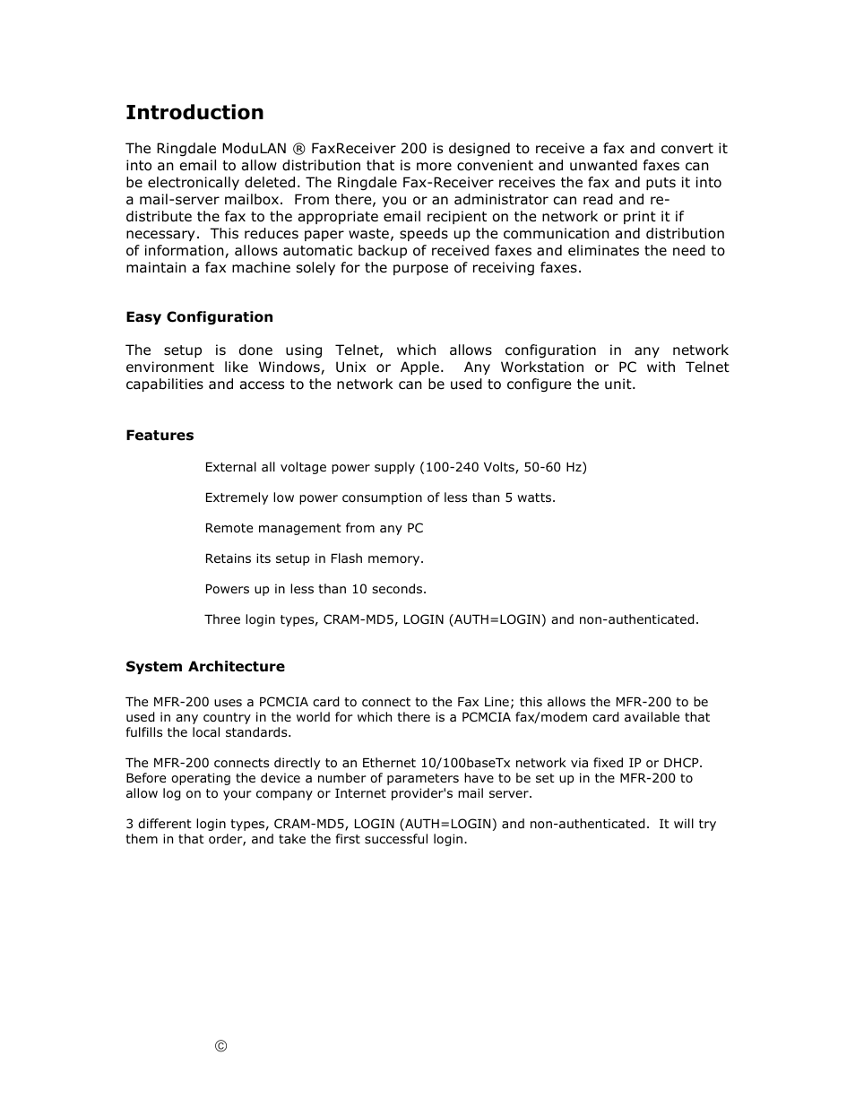 Introduction | Ringdale Fax Receiver MFR-200 User Manual | Page 4 / 28