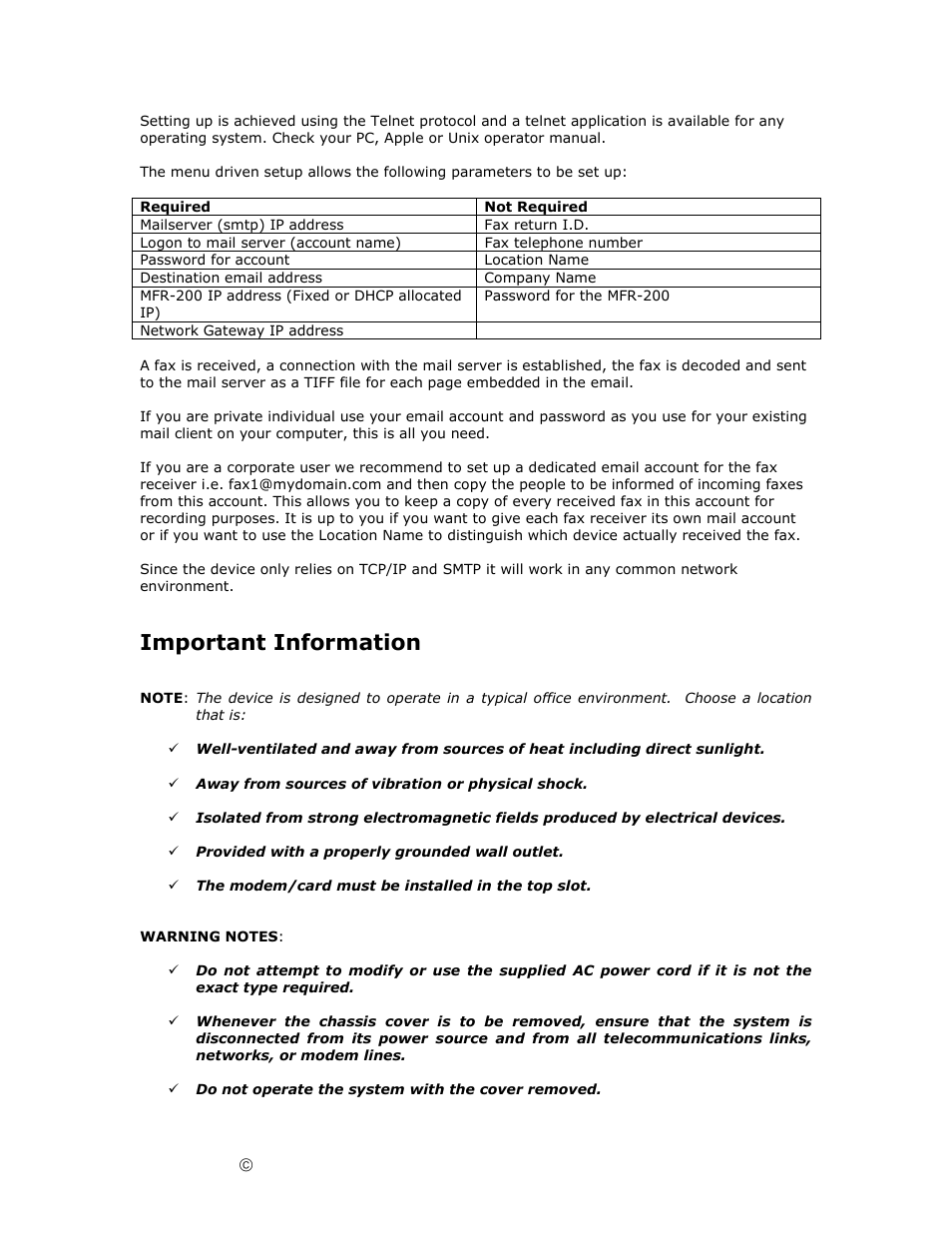 Important information | Ringdale Fax Receiver MFR-200 User Manual | Page 5 / 28