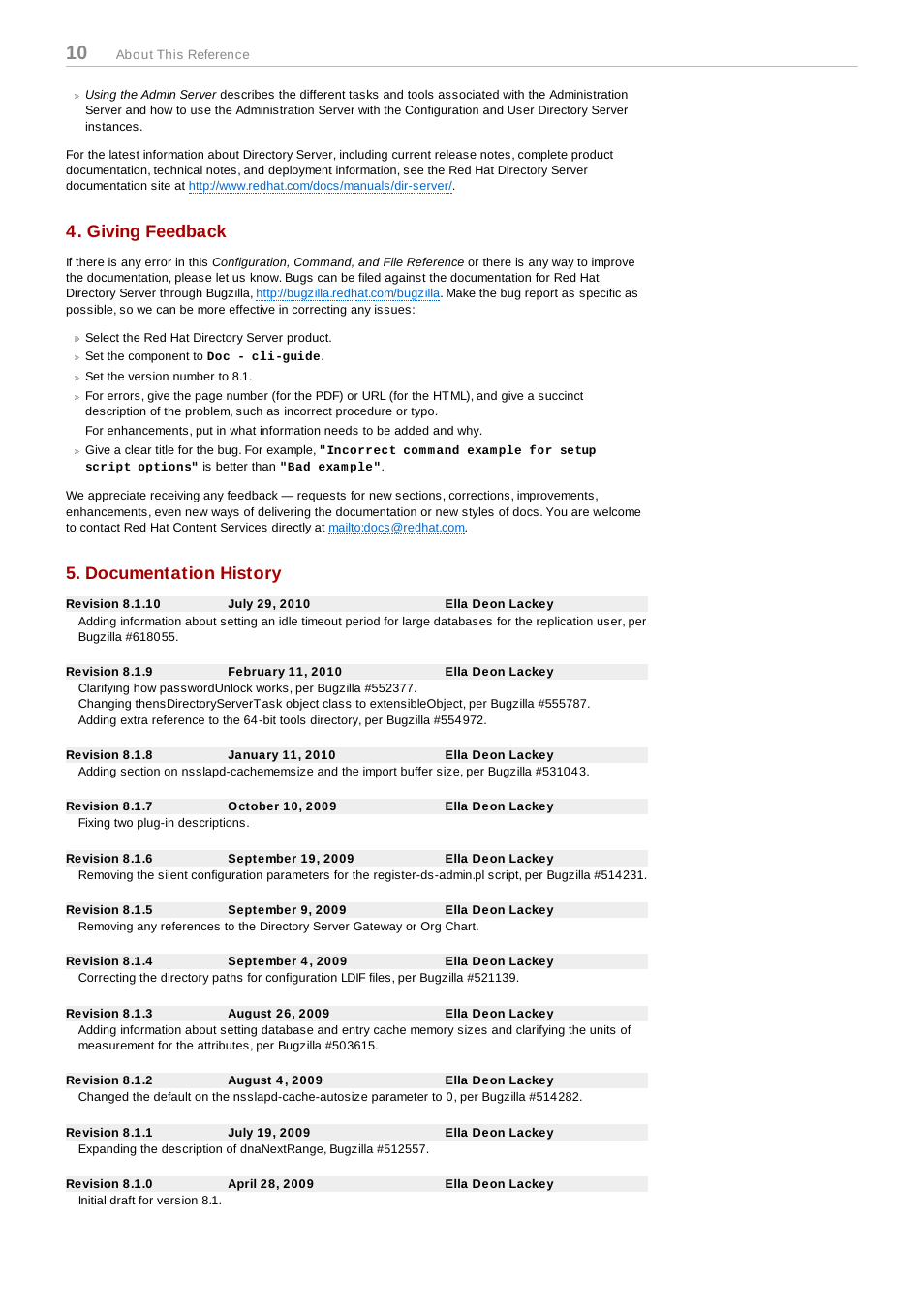 Giving feedback, Documentation history, Giving feedback 5. documentation history | Red Hat 8.1 User Manual | Page 10 / 292