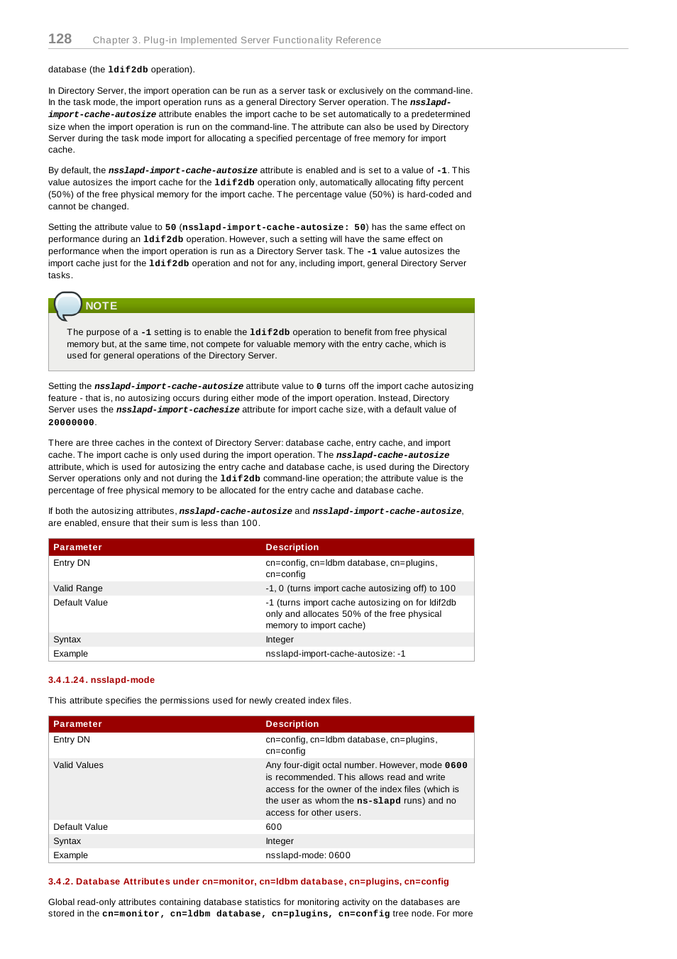 Note, Nsslapd-mode | Red Hat 8.1 User Manual | Page 128 / 292