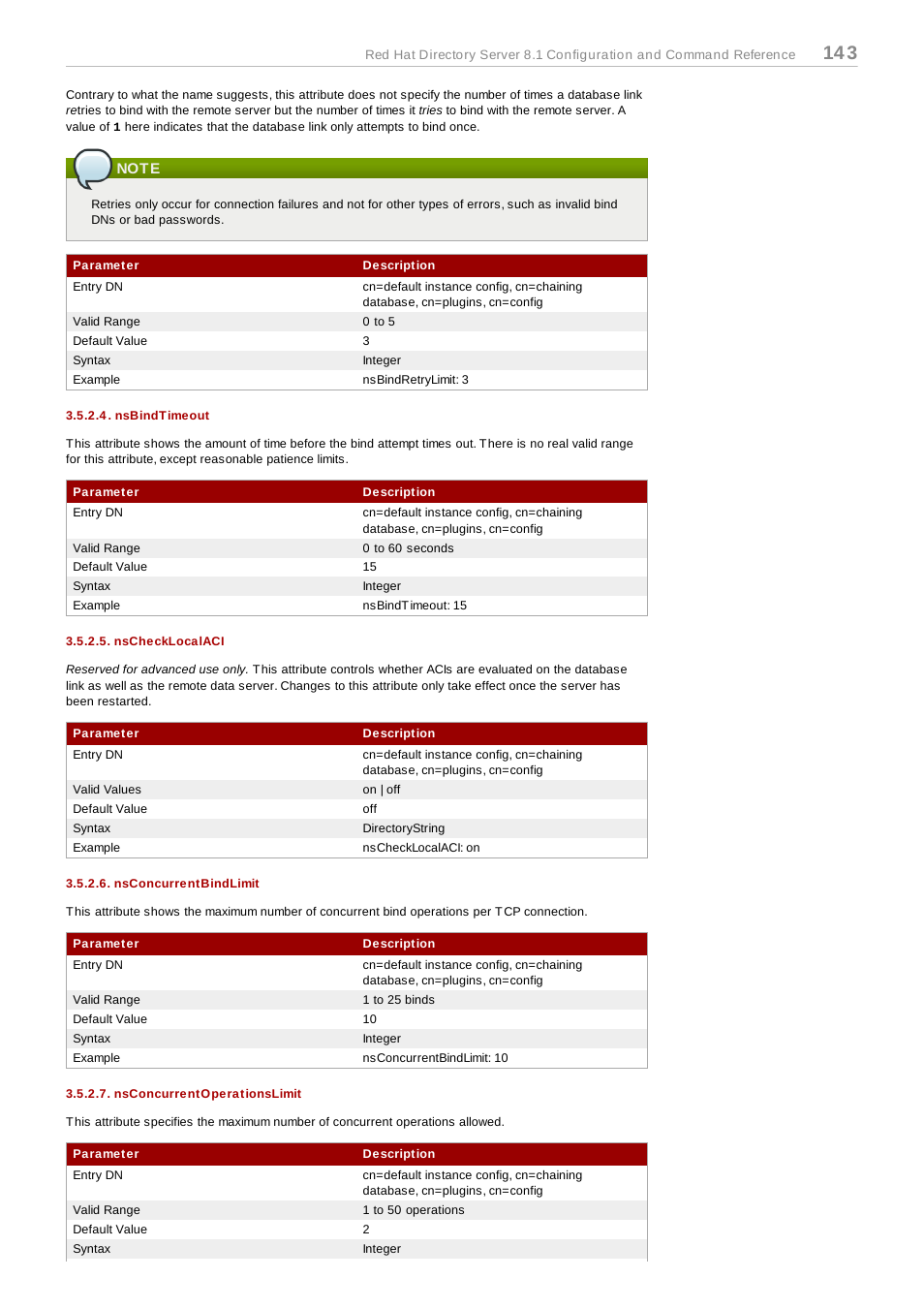 Note, Nsbindtimeout, Nschecklocalaci | Nsconcurrentbindlimit, Nsconcurrentoperationslimit | Red Hat 8.1 User Manual | Page 143 / 292