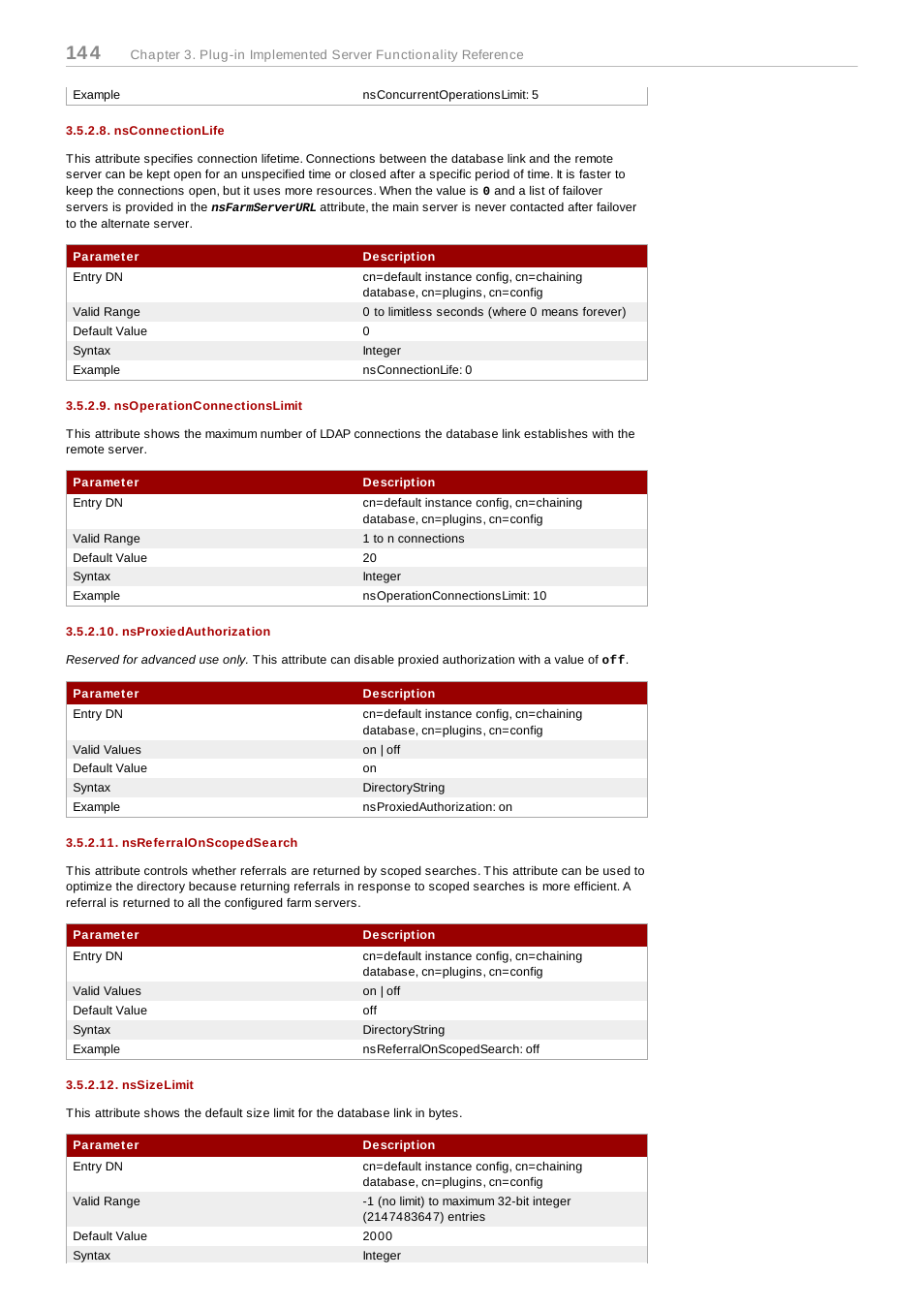 Nsconnectionlife, Nsoperationconnectionslimit, Nsproxiedauthorization | Nsreferralonscopedsearch, Nssizelimit | Red Hat 8.1 User Manual | Page 144 / 292