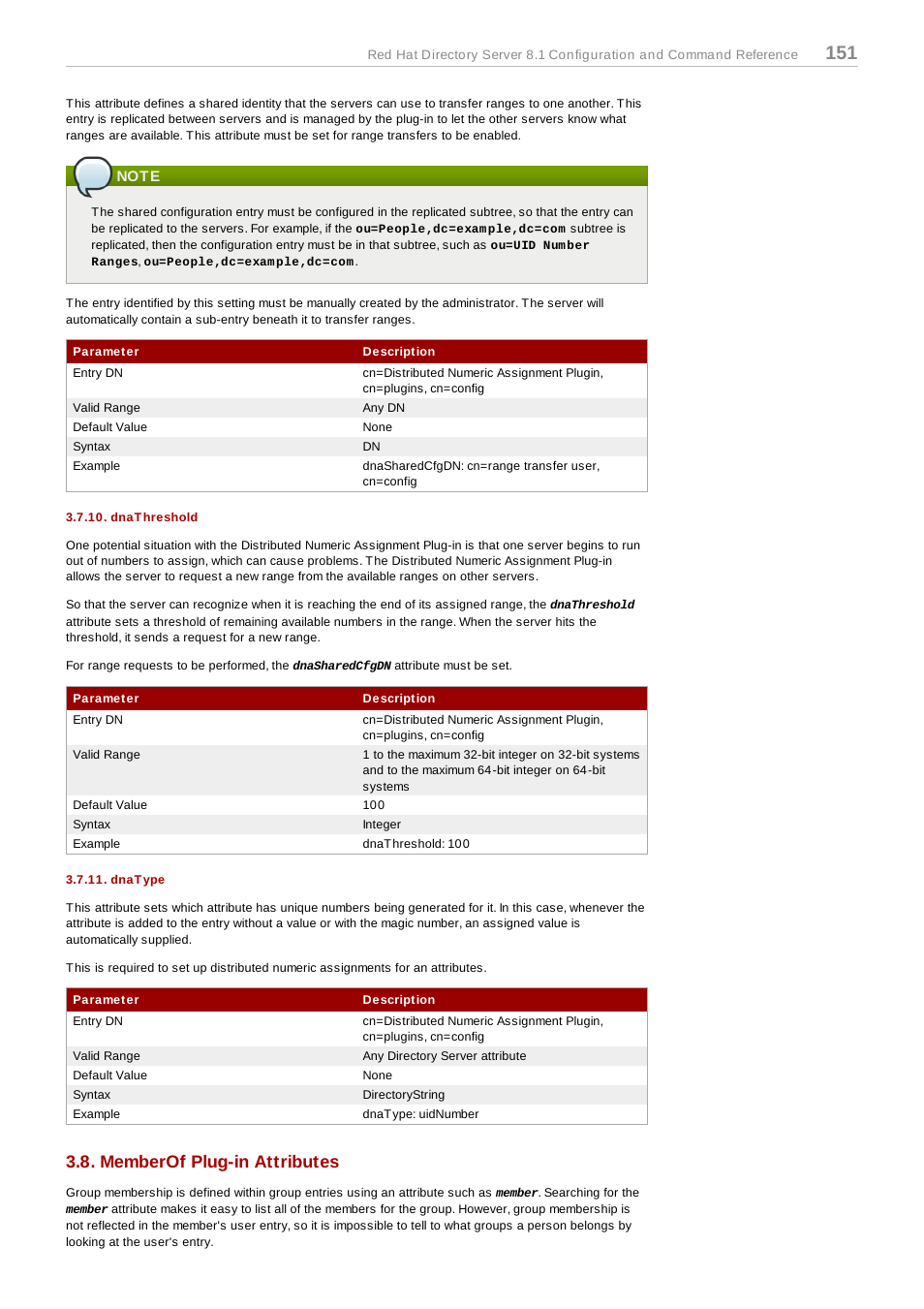 Note, Dnathreshold, Dnatype | Memberof plug-in attributes, Dnathreshold 3.7.11. dnatype | Red Hat 8.1 User Manual | Page 151 / 292