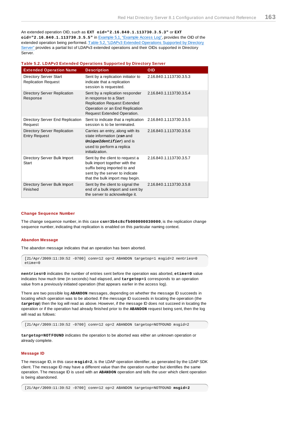 Change sequence number, Abandon message, Message id | Red Hat 8.1 User Manual | Page 163 / 292