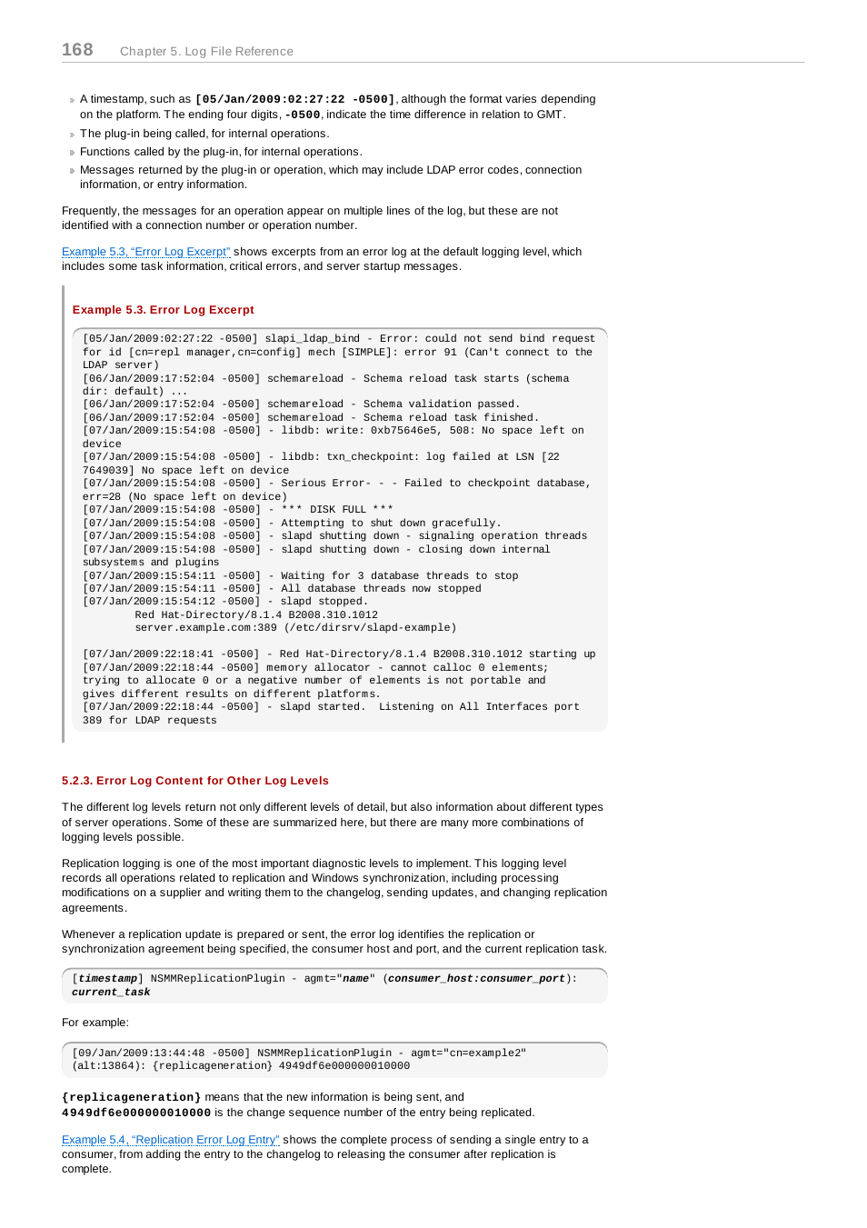 Example 5.3. error log excerpt, Error log content for other log levels | Red Hat 8.1 User Manual | Page 168 / 292