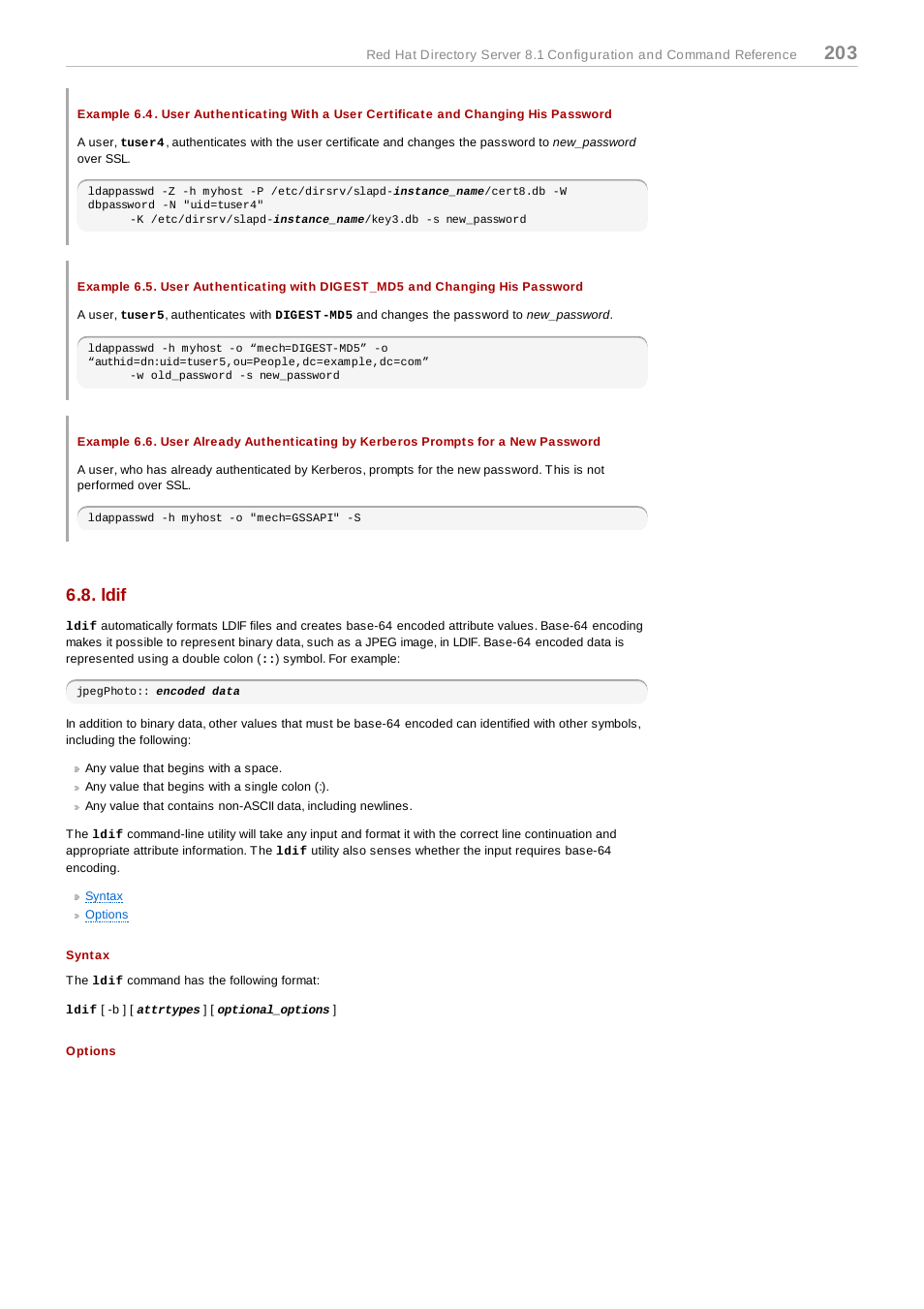 Ldif, Syntax, Options | Red Hat 8.1 User Manual | Page 203 / 292