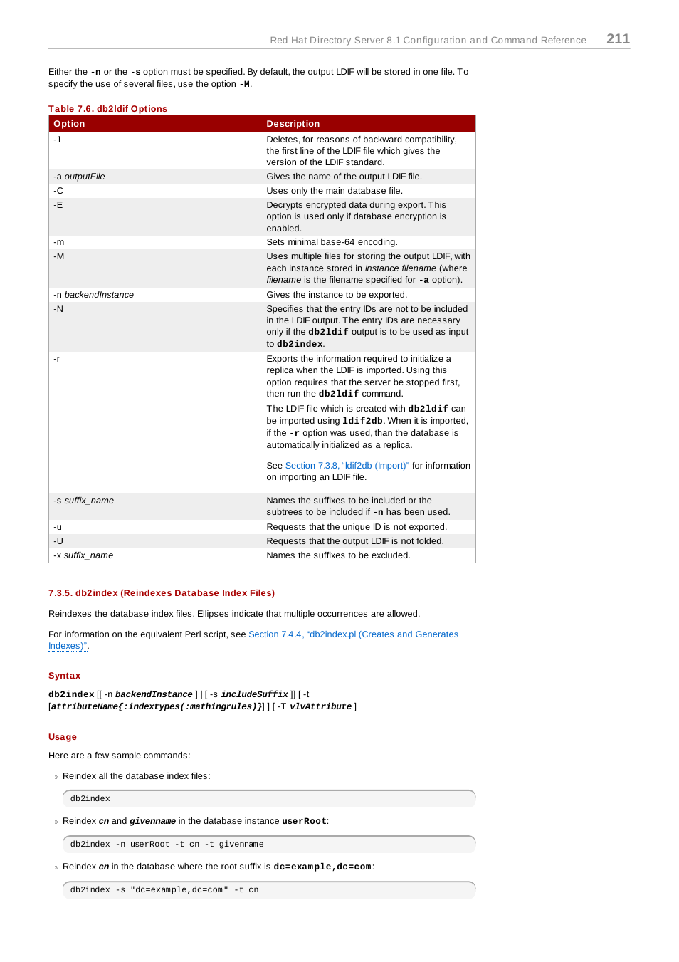 Db2index (reindexes database index files), Syntax, Usage | Options | Red Hat 8.1 User Manual | Page 211 / 292