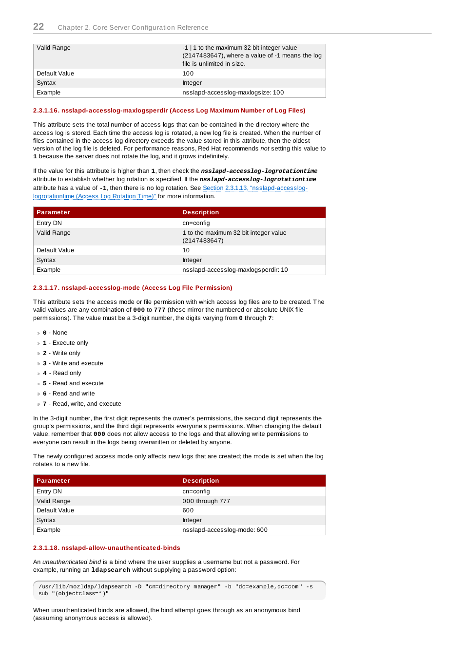 Nsslapd-allow-unauthenticated-binds, Section 2.3.1.16, For more information | Red Hat 8.1 User Manual | Page 22 / 292