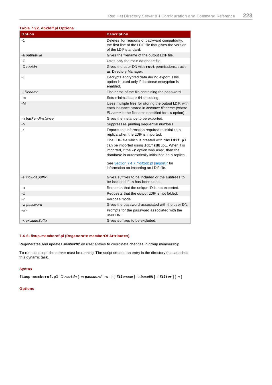 Fixup-memberof.pl (regenerate memberof attributes), Syntax, Options | Command-line scripts, Chapter 7, command-line scripts | Red Hat 8.1 User Manual | Page 223 / 292