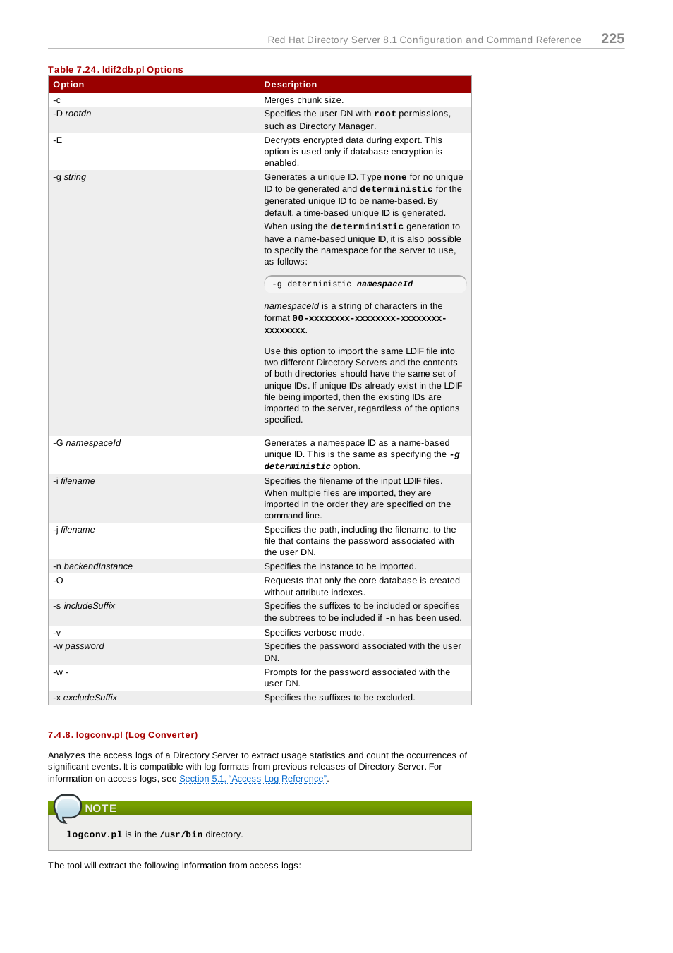 Logconv.pl (log converter), Note, Section 7.4.8, “logconv.pl (log converter) | Red Hat 8.1 User Manual | Page 225 / 292