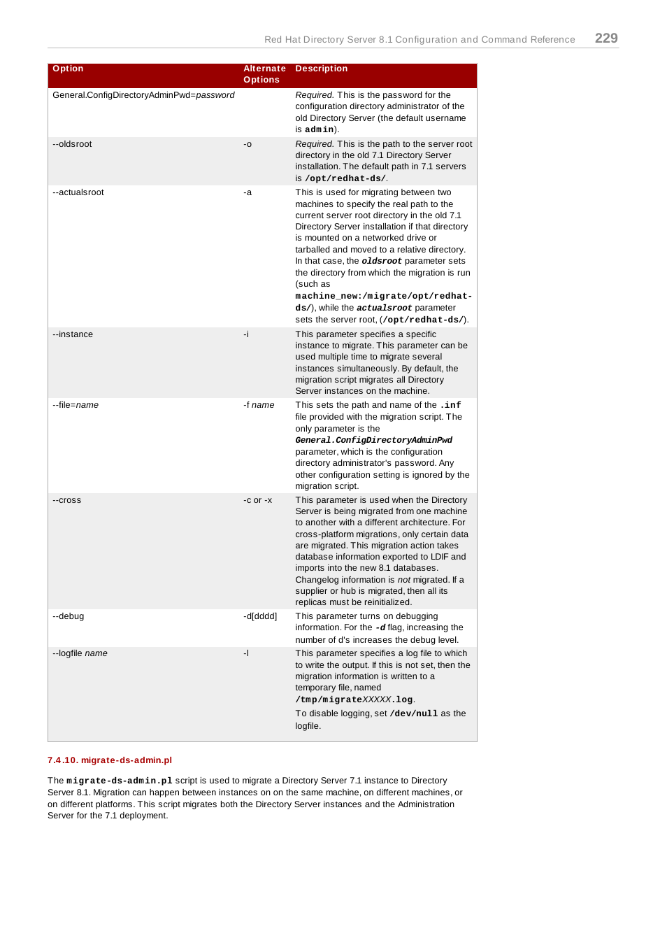 Migrate-ds-admin.pl, Section 7.4.10, “migrate-ds-admin.pl | Red Hat 8.1 User Manual | Page 229 / 292