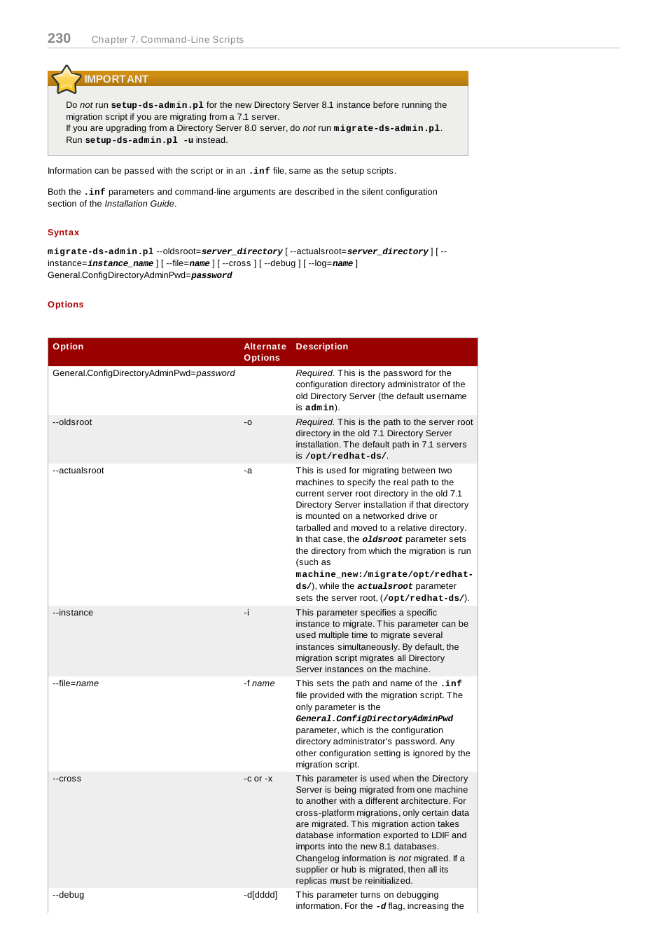 Important, Syntax, Options | Red Hat 8.1 User Manual | Page 230 / 292