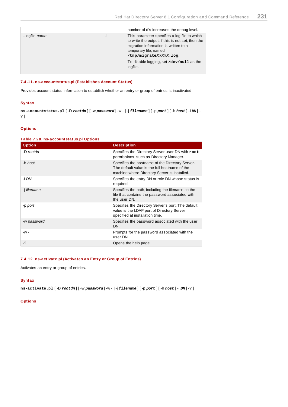 Ns-accountstatus.pl (establishes account status), Syntax, Options | Red Hat 8.1 User Manual | Page 231 / 292