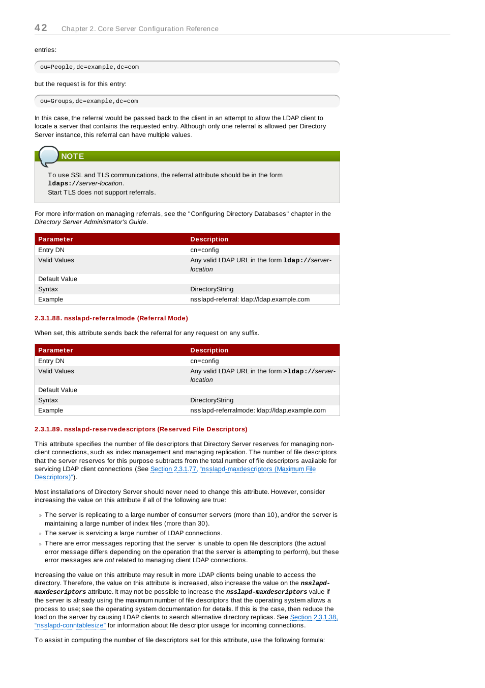 Note, Nsslapd-referralmode (referral mode) | Red Hat 8.1 User Manual | Page 42 / 292