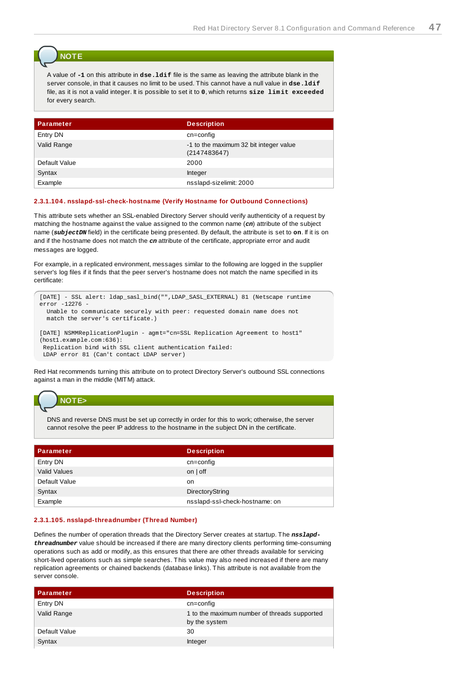 Note, Nsslapd-threadnumber (thread number) | Red Hat 8.1 User Manual | Page 47 / 292