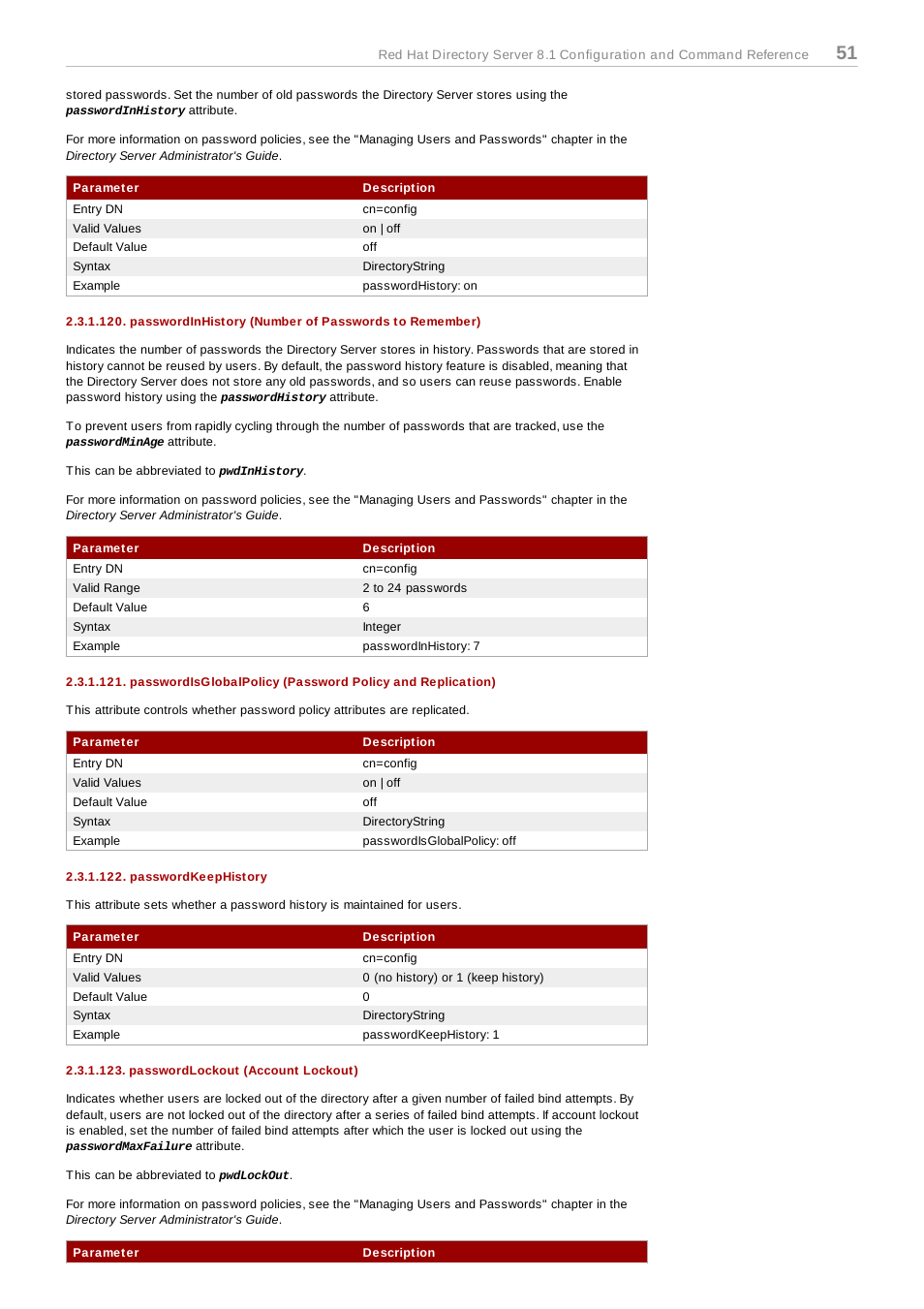 Passwordkeephistory, Passwordlockout (account lockout) | Red Hat 8.1 User Manual | Page 51 / 292