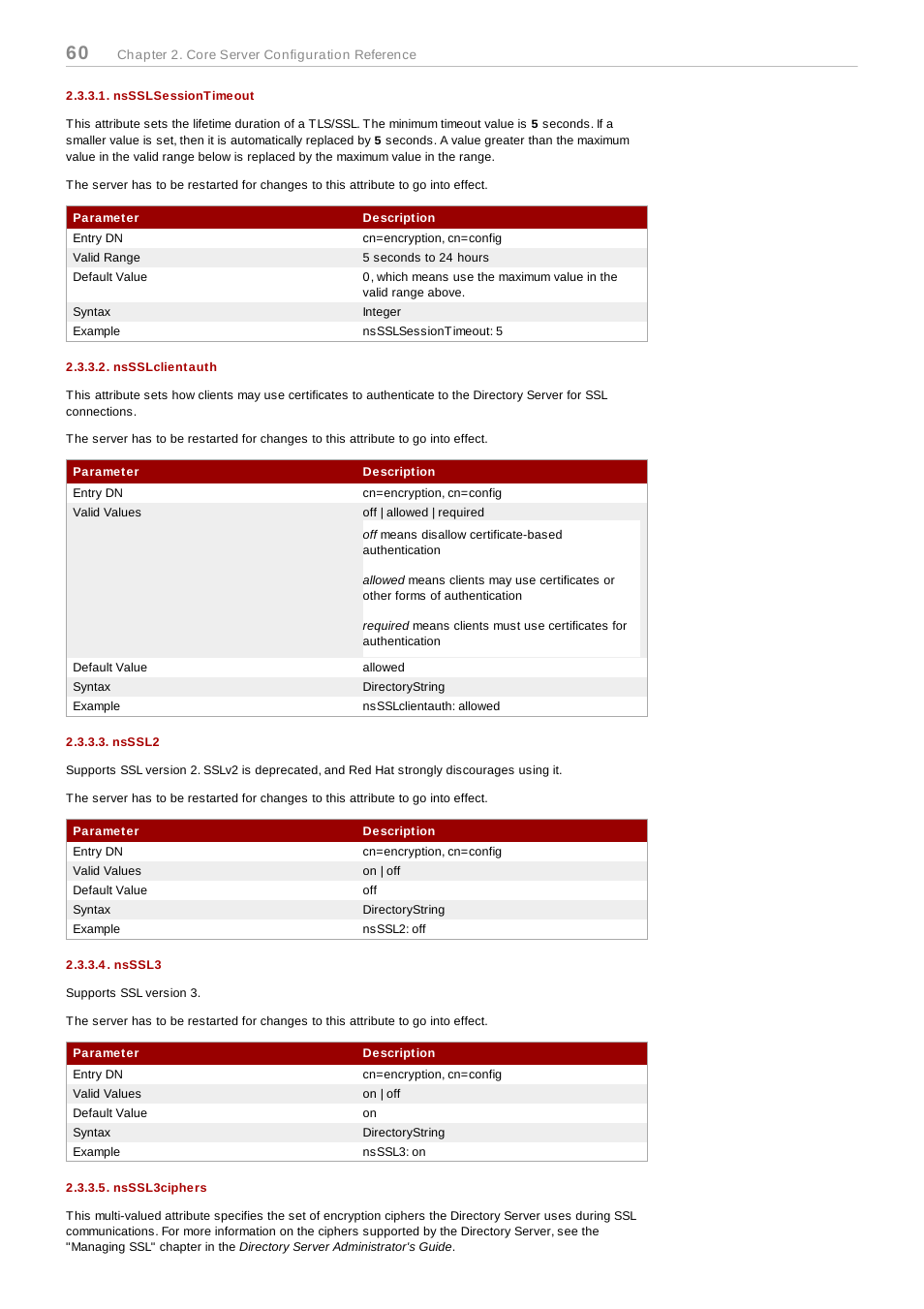Nssslsessiontimeout, Nssslclientauth, Nsssl2 | Nsssl3, Nsssl3ciphers | Red Hat 8.1 User Manual | Page 60 / 292