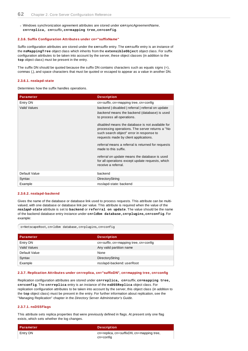 Nsslapd-state, Nsslapd-backend, Nsds5flags | Red Hat 8.1 User Manual | Page 62 / 292