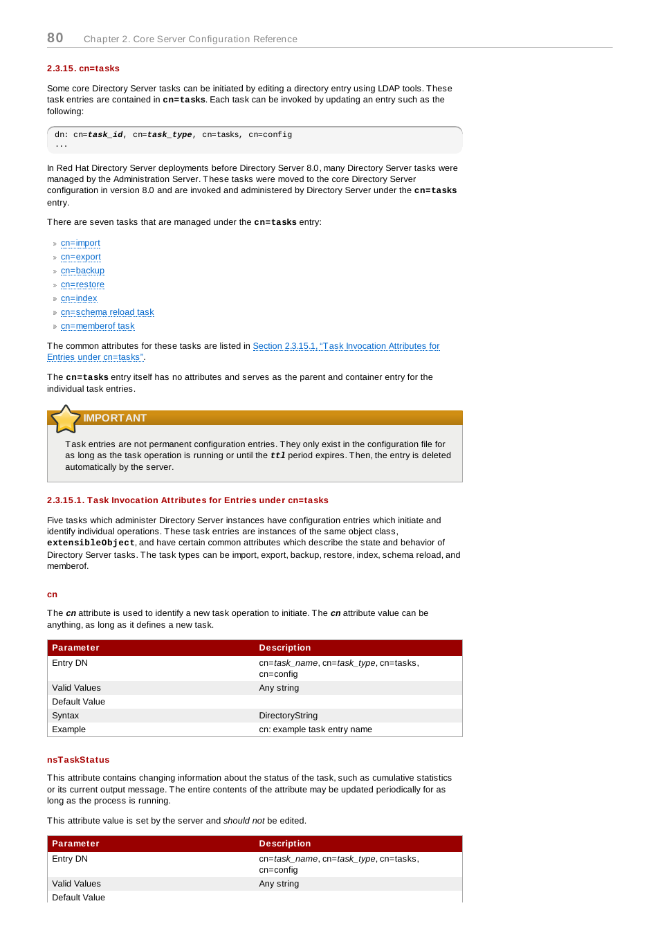 Cn=tasks, Important, Nstaskstatus | Red Hat 8.1 User Manual | Page 80 / 292