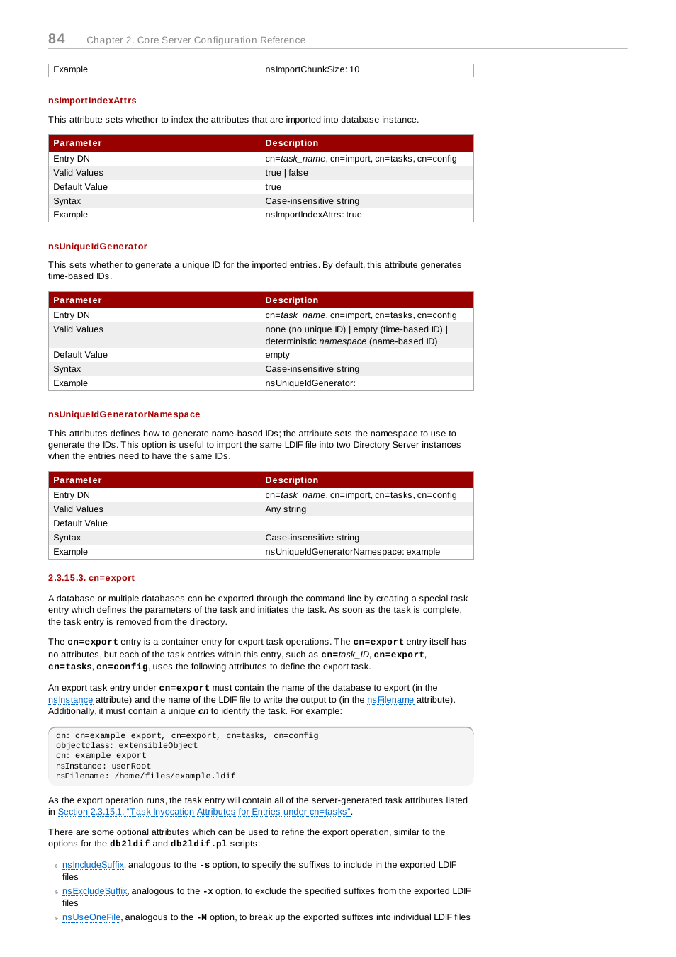 Nsimportindexattrs, Nsuniqueidgenerator, Nsuniqueidgeneratornamespace | Cn=export | Red Hat 8.1 User Manual | Page 84 / 292