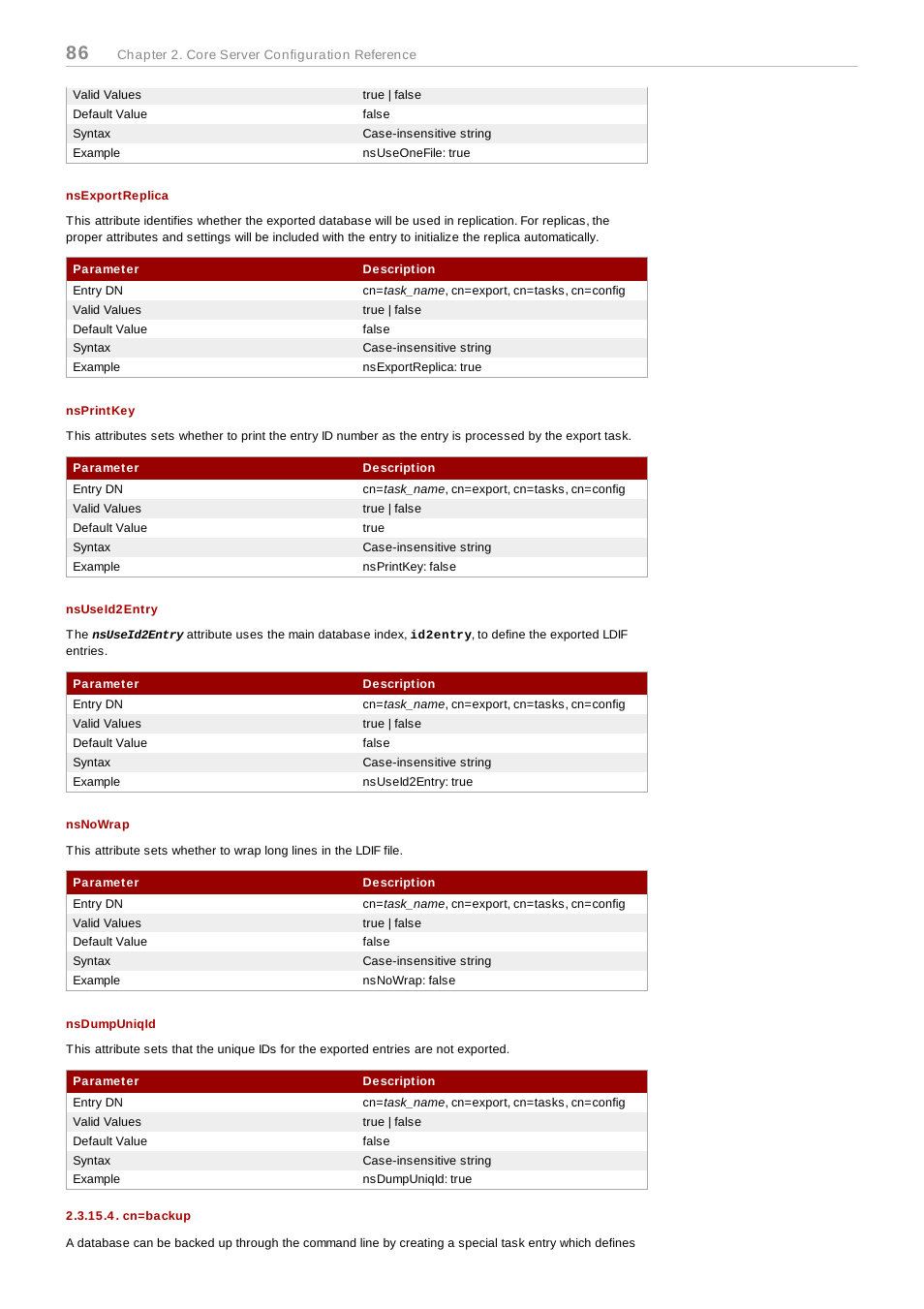 Nsexportreplica, Nsprintkey, Nsuseid2entry | Nsnowrap, Nsdumpuniqid, Cn=backup | Red Hat 8.1 User Manual | Page 86 / 292