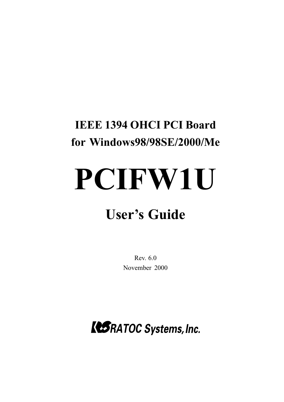 Ratoc Systems PCIFW1U User Manual | 92 pages