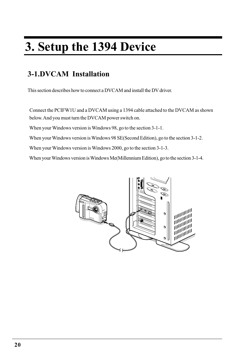 Setup the 1394 device, 1.dvcam installation | Ratoc Systems PCIFW1U User Manual | Page 23 / 92