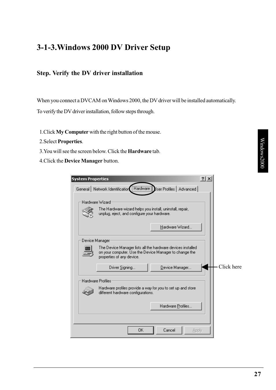 1-3.windows 2000 dv driver setup | Ratoc Systems PCIFW1U User Manual | Page 30 / 92
