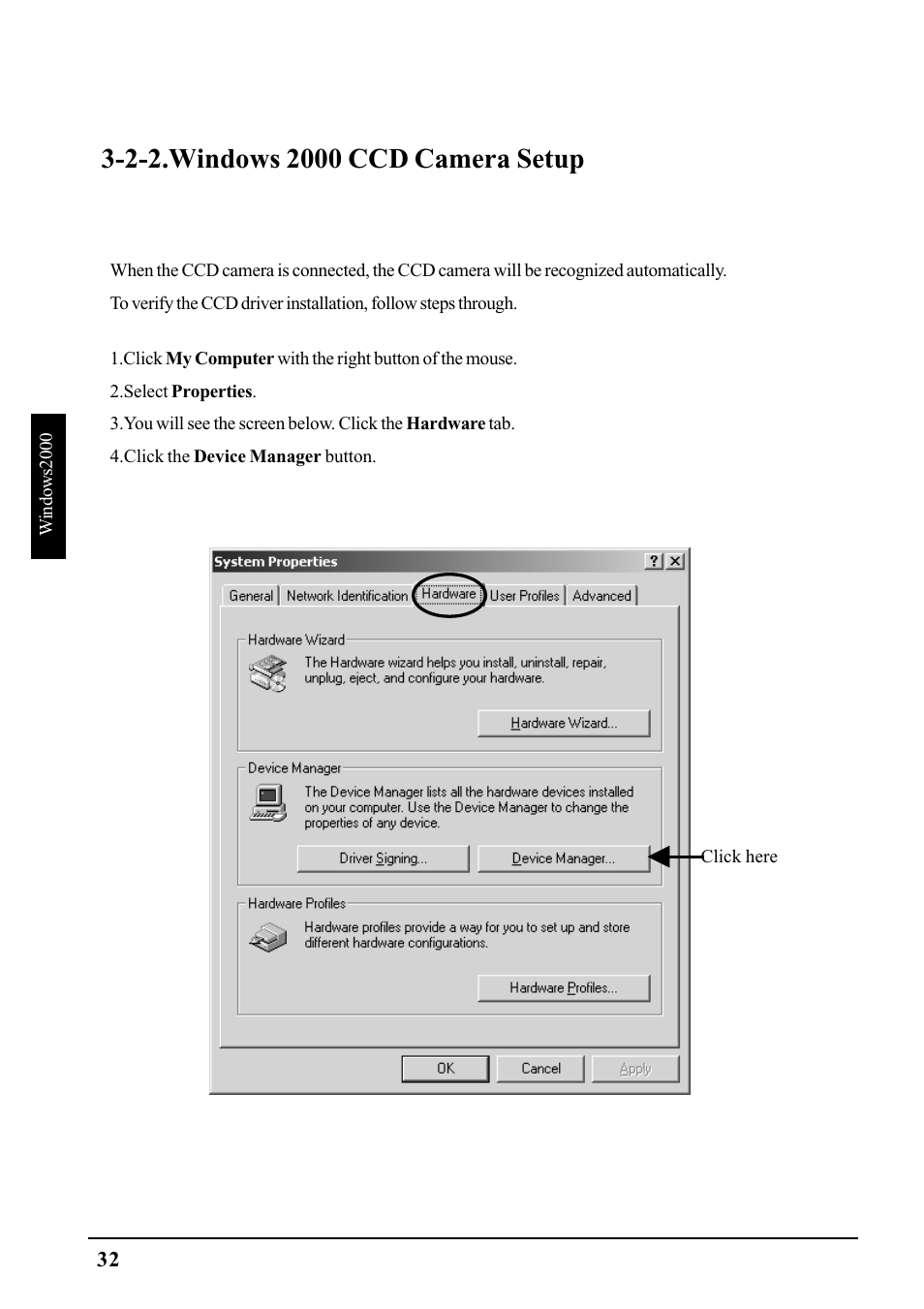 2-2.windows 2000 ccd camera setup | Ratoc Systems PCIFW1U User Manual | Page 35 / 92