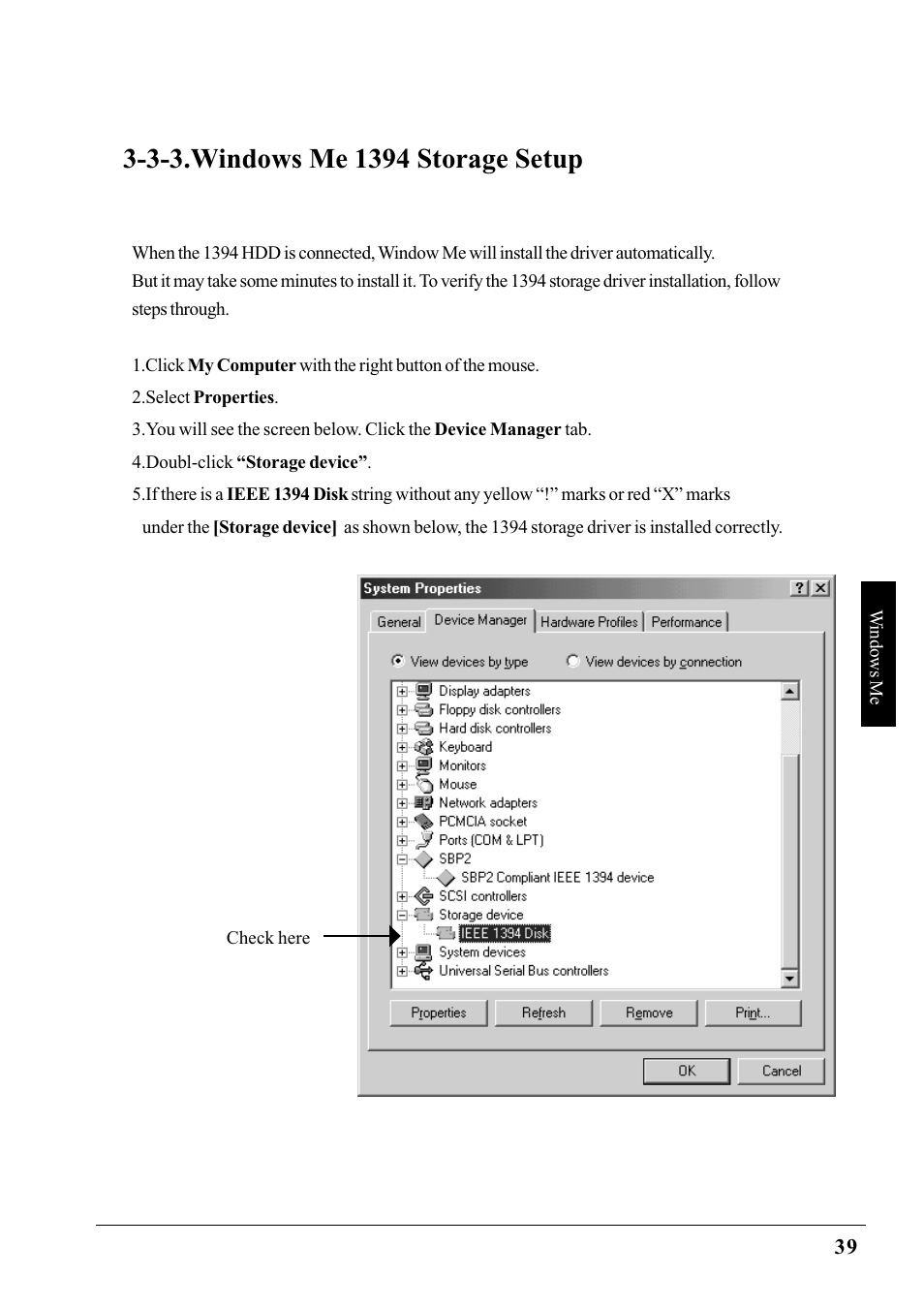 3-3.windows me 1394 storage setup | Ratoc Systems PCIFW1U User Manual | Page 42 / 92