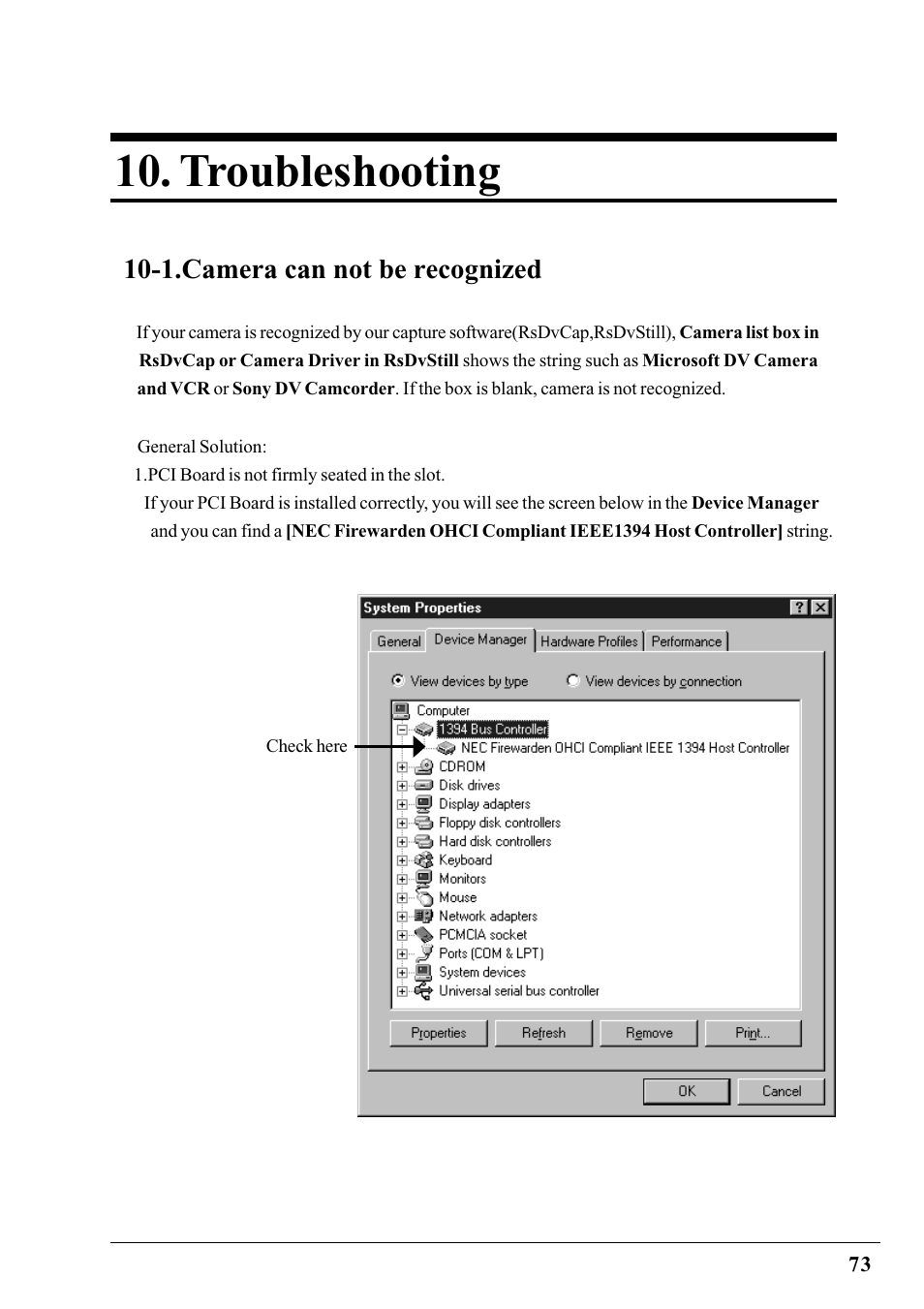 Troubleshooting, 1.camera can not be recognized | Ratoc Systems PCIFW1U User Manual | Page 76 / 92