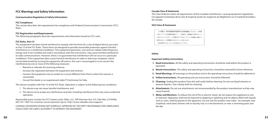 Fcc warnings and safety information | Roku SoundBridge User Manual | Page 27 / 31