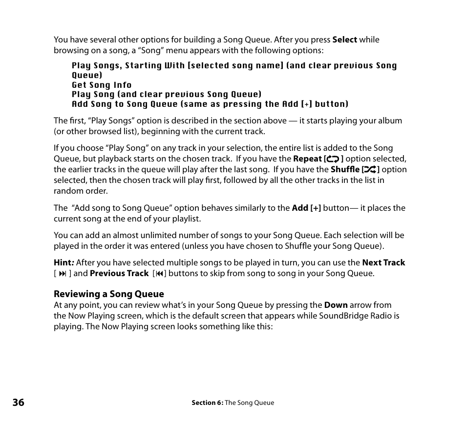Reviewing a song queue | Roku SoundBridge Wi-Fi Music System User Manual | Page 37 / 85