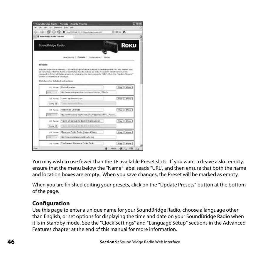 Configuration | Roku SoundBridge Wi-Fi Music System User Manual | Page 47 / 85