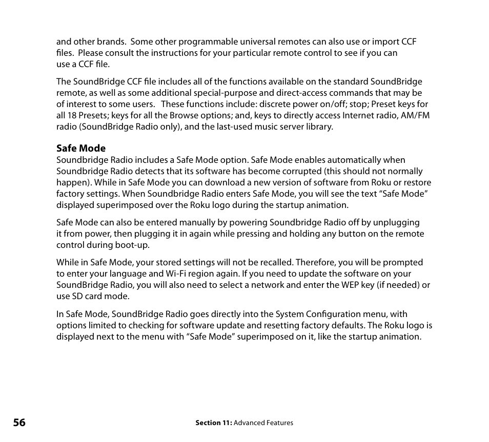 Safe mode | Roku SoundBridge Wi-Fi Music System User Manual | Page 57 / 85