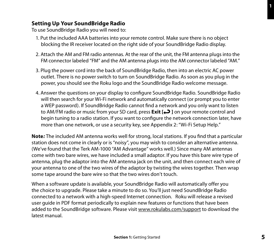 Setting up the soundbridge radio | Roku SoundBridge Wi-Fi Music System User Manual | Page 6 / 85