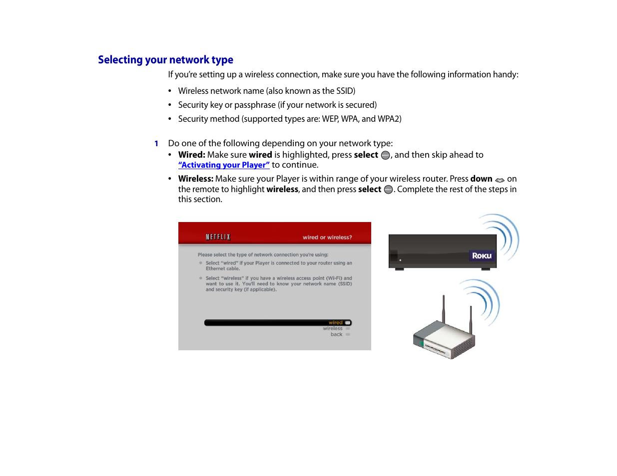 Selecting your network type | Roku Digital Video Player User Manual | Page 18 / 54